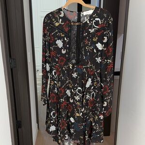 A.L.C. Black Floral Lace-Trim Long Sleeve Mini Dress